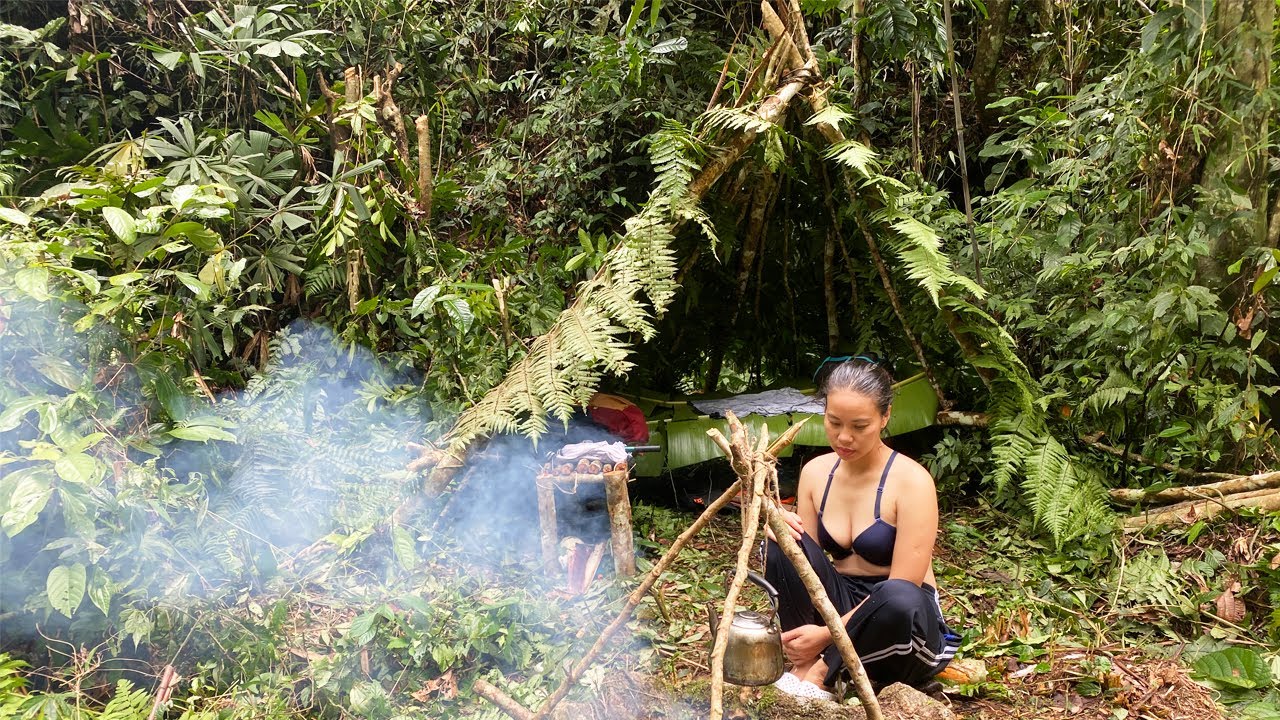 3 Days Survival Challenge Overnight Alone In Rainforest Tarp