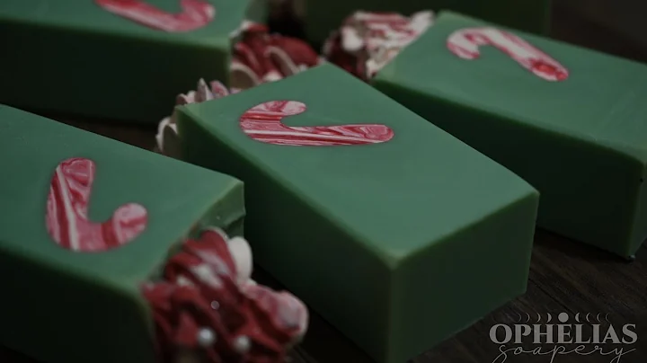 Making Peppermint Twist Cold Process Soap. Candy Cane embeds using a cookie cutter