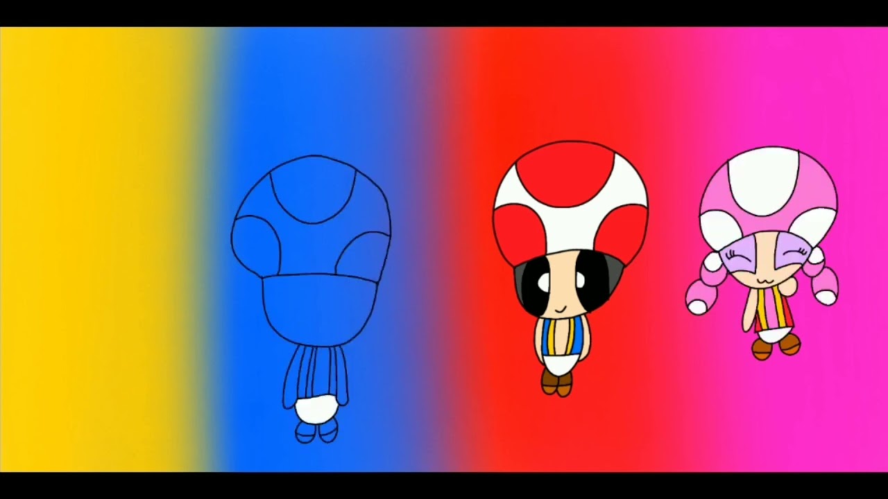 toad and blue toad and yellow toad and toadette ❤💙💛💖