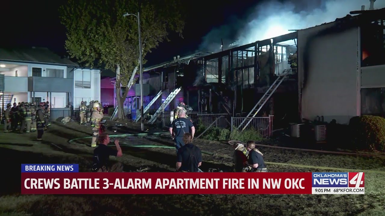 Crews battle 3-alarm apartment fire in NW OKC - YouTube