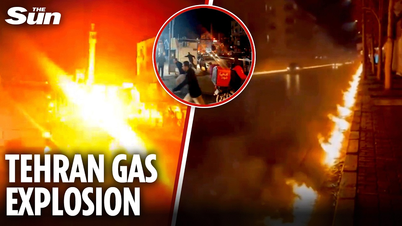 Shocking moment Tehran road engulfed by oil fire as Israel bombs Iran's refineries