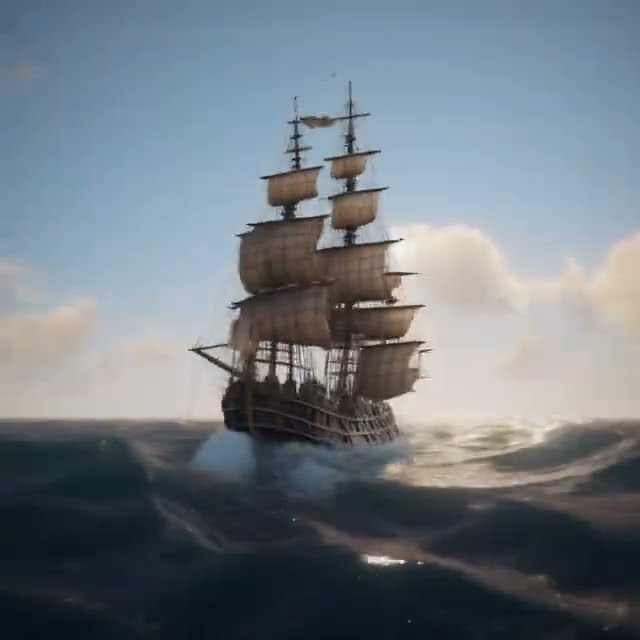 Пиратский корабль, плывущий по морским волнам - YouTube