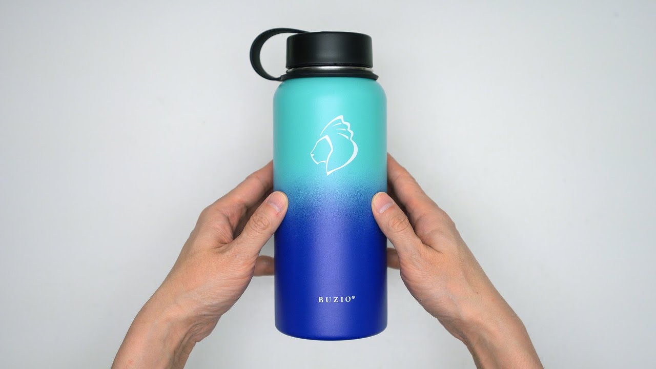 BUZIO Insulated Stainless Steel Water Bottle with Straw Lid and Flex Cap  Unboxing 