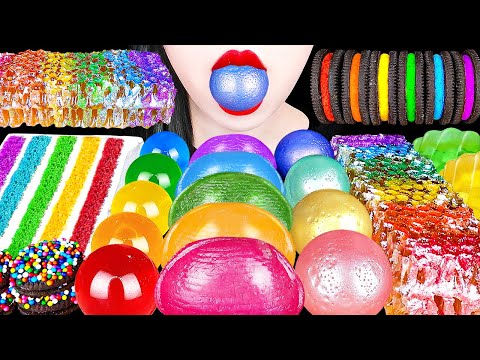 ASMR RAINBOW HONEYCOMB, COLOR TTEOK, GALAXY GUMMY JELLY 무지개 오레오 벌꿀집 레인보우떡 구슬젤리 다양구미 EATING MUKBANG먹방