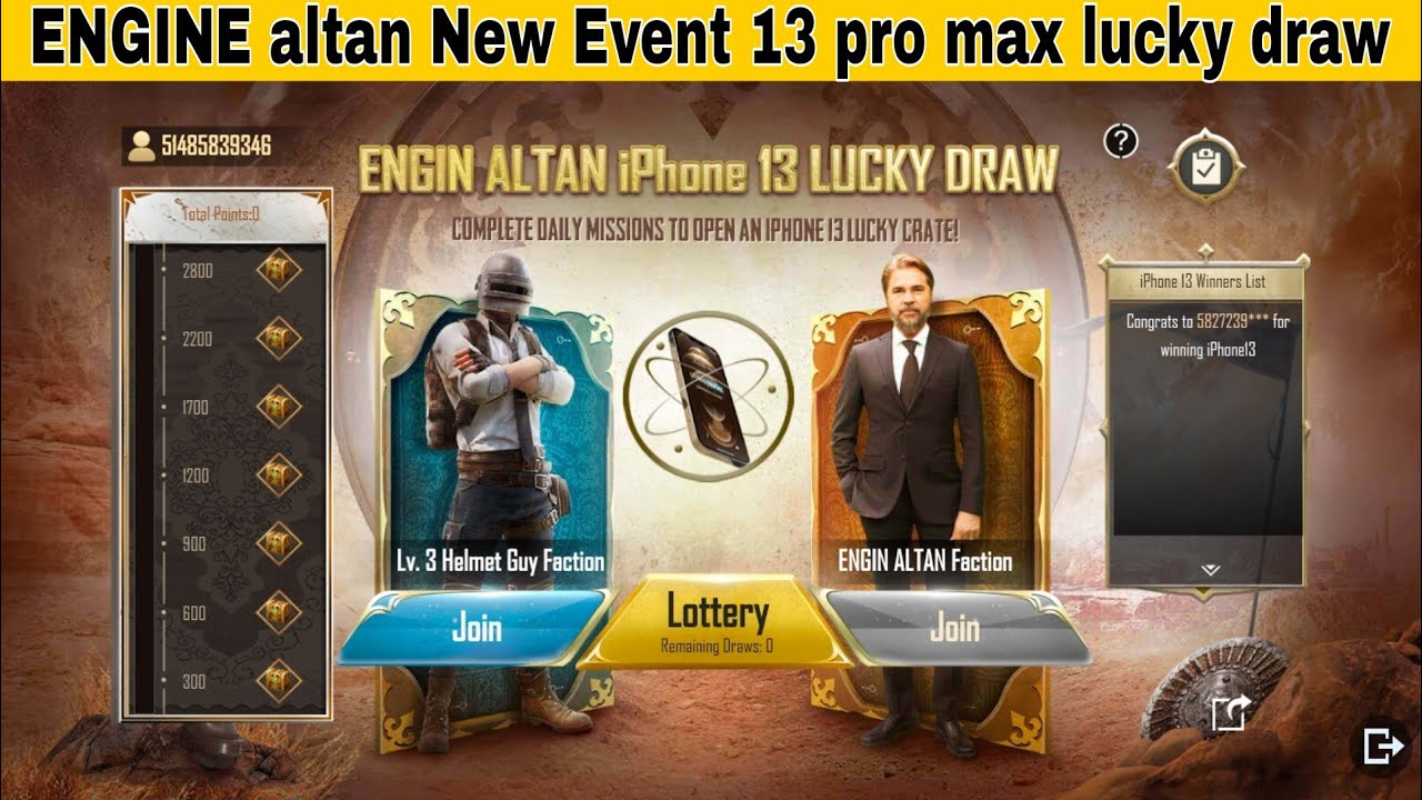 Engine altan iPhone 13 lucky draw new event pubg mobile Apna luck azmai