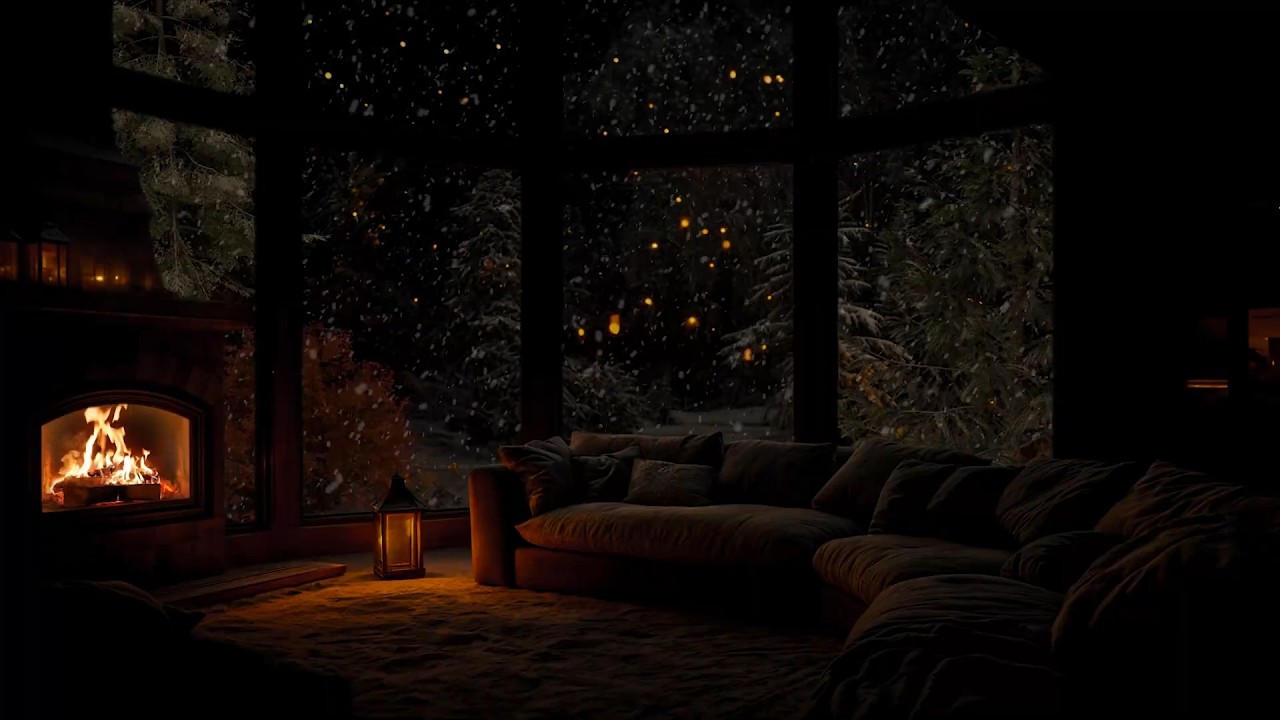 ❄️ Snow Falling Outside Warm Cabin 🔥 | INSTANT DEEP SLEEP 😴 Fireplace & Candle Sounds (No Ads)