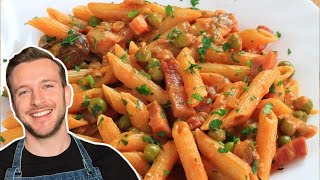 PASTA alla BOSCAIOLA con pancetta, funghi e piselli - Ricetta primo piatto קל, מהיר ו טעים