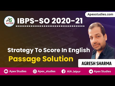 🔴 Live @ 1 : 30 PM 🔴 || Strategy for English in IBPS-SO || by Agresh sharma Sir || Apex Studies