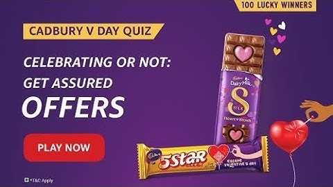 Amazon Cadbury V day Quiz | February 2023 | Coupon | Today Answers | 100% Cash back | 100 winners