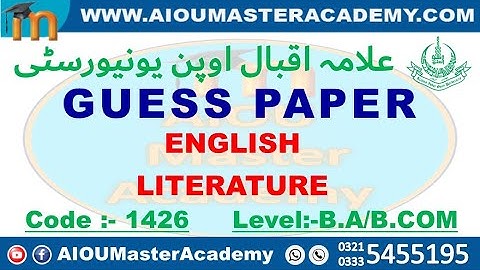 AIOU GUESS PAPER CODE 1426 || English Literature Solved Guess Paper 1426 || AIOU 1426 Guess Paper