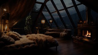 Ambient Rainfall and Fireplace Crackling for Peaceful Sleep  Rain and Thunder Sounds for Deep Sleep