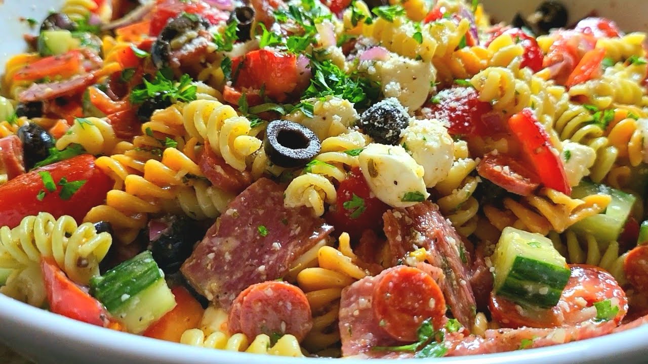 The mother of all PASTA SALADS, easy (my way)  That party pasta salad recipe that's always a hit!