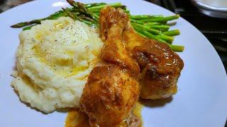 This lazy CHICKEN RECIPE makes fall-off-the-bone drumsticks + the mashed potatoes hack I love!