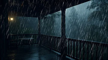 Sleep Instantly Within 5 Minutes with Heavy Rain & Thunder on Cabin Porch in Foggy Forest at Night