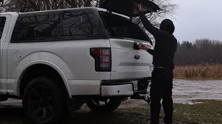 SOLO TRUCK CAMPING IN RAIN (Cooking lakeside ASMR)