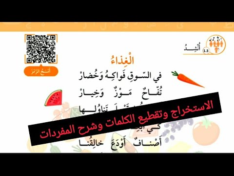 الصف الثالث اللغة العربية الوحدة الرابعة أنشودة الغذاء شرح وتحليل كلمات والاستخراج