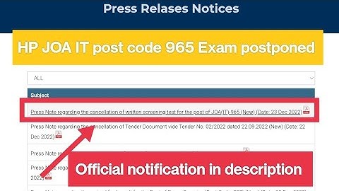 JOA (IT)-965 Written Exam postponed // JOA (IT) post code -965 latest Update