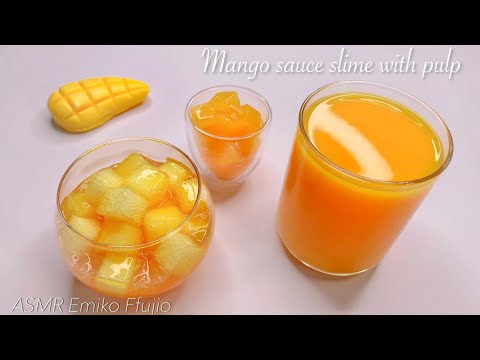 【ASMR】🥭マンゴーソース＆果肉スポンジスライム🧡【音フェチ】과육이 들어간 망고 소스 슬라임 Mango sauce slime with pulp