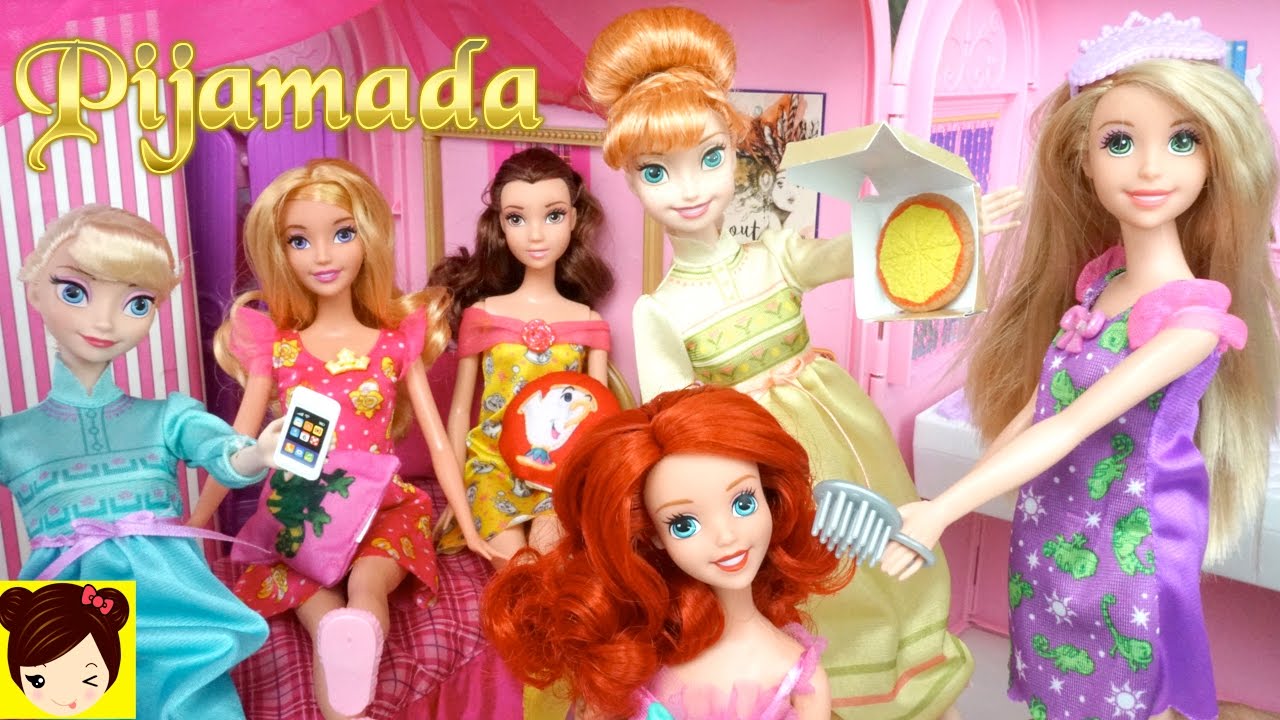 La Pijamada de Elsa, Anna, Ariel, Bella, Rapunzel y Aurora - Princesas  Disney - YouTube