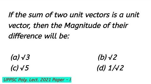If the sum of two unit vectors is a unit vector, then the Magnitude of their difference will be: