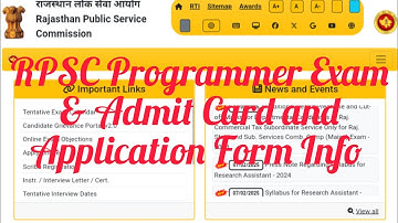 RPSC Programmer Exam 2024 Admit Card and Application Form Info pdf⬇️