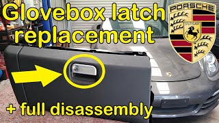 Porsche glovebox latch handle replacement and glovebox full disassembly.