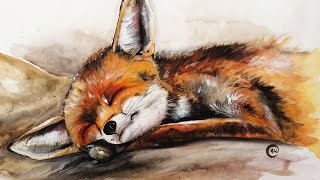 fox foxes painting paintings watercolor drawing drawings deer watercolors animals gouache paint furry animal forest sleeping demonstration techniques mom