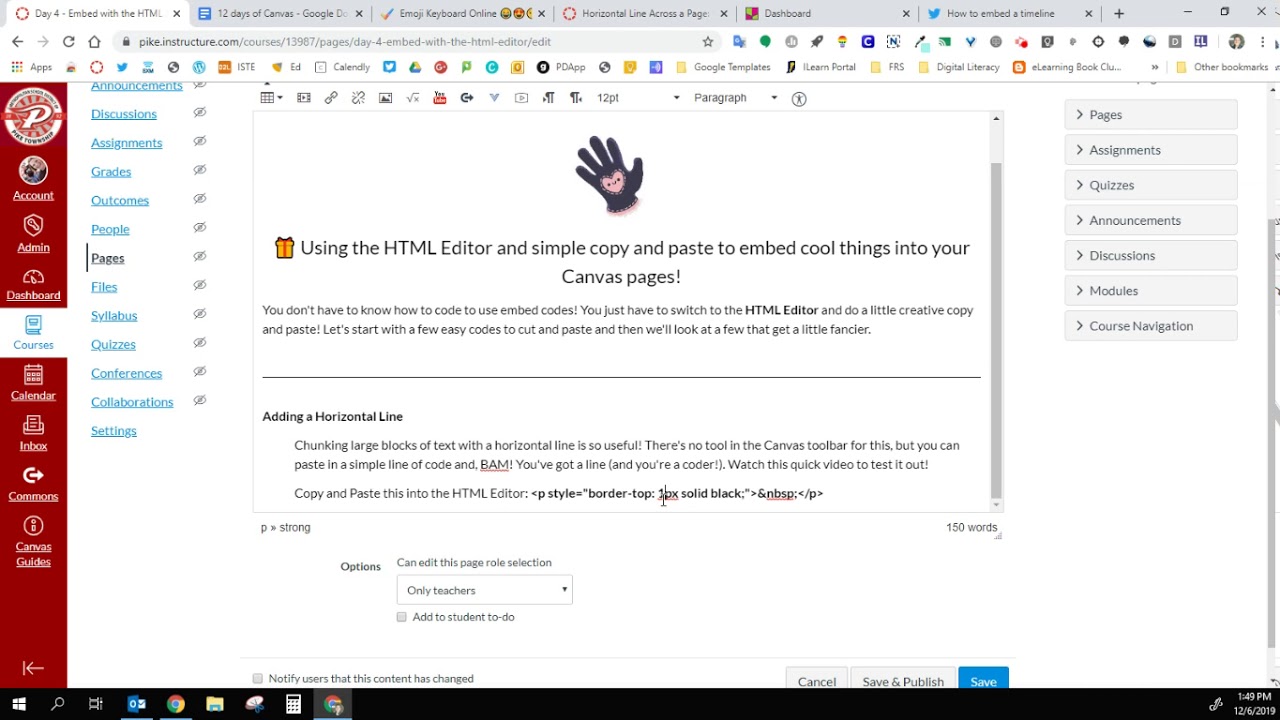 HTML Editor in Canvas to add a horizontal line - YouTube