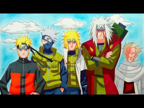 Drawing Naruto, Kakashi, Minato, Jiraiya and Hiruzen #NARUTUBRO 