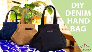 Class 66 : HOW TO MAKE DENIM HANDBAG | EASY | STYLISH | - STEP BY STEP INSTRUCTIONS - DIY