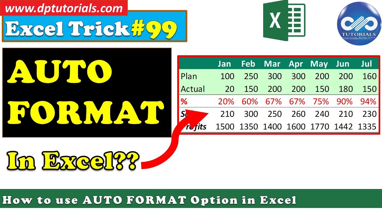 How To Use Auto Format Option In Excel || Excel Tricks || Dptutorials