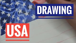 Drawing realistic USA flag. Time lapse.