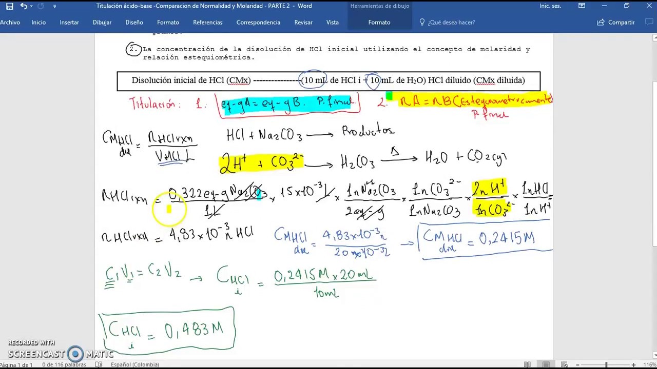 Titulación ácidobase Comparación normalidad y molaridad PARTE 2 YouTube