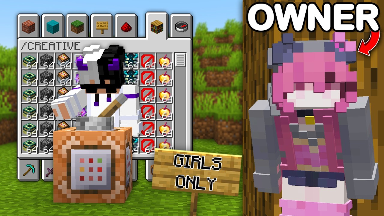 Secretly Using CREATIVE MODE In GIRLS Only Minecraft SMP...