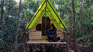 3 Days Solo Camping Bushcraft in the Forest, Building Front and Back Walls of Permanent Shelter