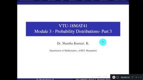 18MAT41 Module 3 - Mean and Variance  of  Random variables - Class 8 | Dr. Shantha Kumari K