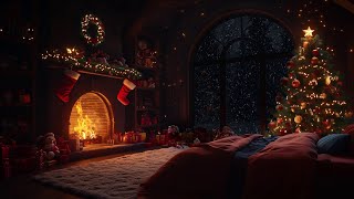 Friedliche Weihnachtsatmosphäregemütliches Zimmer Mit Schneesturm Und Warmen Kamingeräuschen