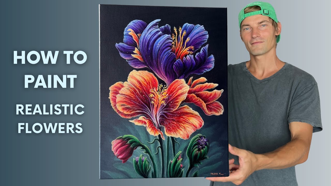 Realistic Flowers STEP by STEP Acrylic Painting Tutorial for Beginners