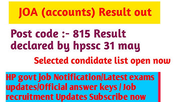 HPSSC declared Joa (accounts)Result 31 may 2021 JOA POST CODE 815 Result out Today by hamirpur board