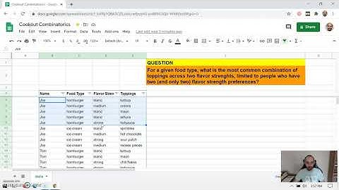 Cookout Combinatorics Excel/Sheets challenge