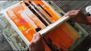 Abstract painting / VERY Simple / Just using rubber squeegee / Acrylics / Demonstration