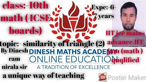 ICSE CLASS 10th SIMILARITY OF TRIANGLES  MATHEMATICS BY DINESH RAM NIRALA SIR