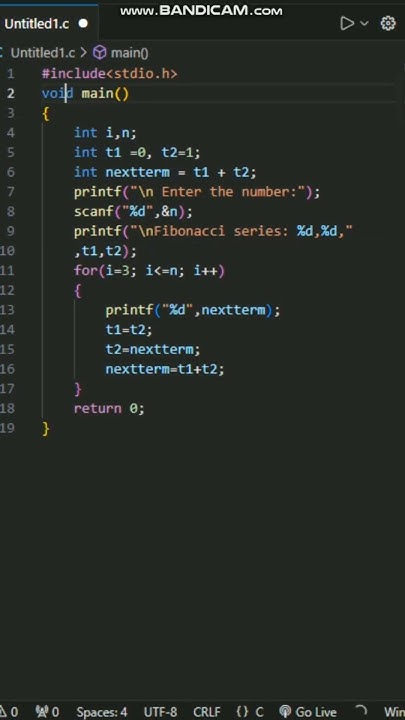 C program to display Fibonacci sequence| #shorts #short C programming # ...