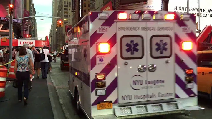 NYU LANGONE MEDICAL CENTER EMS AMBULANCE RESPONDING ON 7TH AVE. IN TIMES SQUARE, MANHATTAN, NYC.