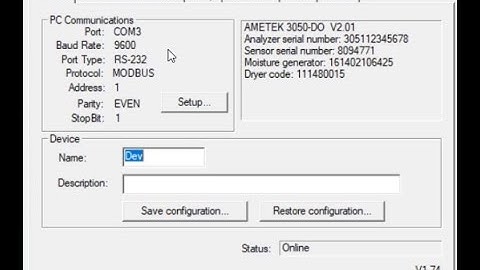 AMETEK MOISTURE ANALYZER 3050 CONFIGURATOR