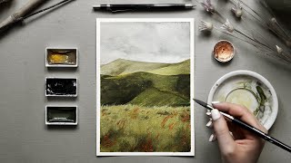 Easy Watercolor Moody Fields ★ Watercolor Tutorial For Beginners