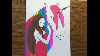 Как нарисовать единорога и девушку. How to draw a unicorn and a girl