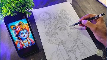 lord krishna ji drawing Janmashtami special drawing, outline tutorial ll step by step😍@SanjuArts7