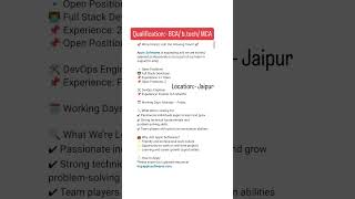 Job vacancy for full stack developer and DevOps Engineer in Jaipur|