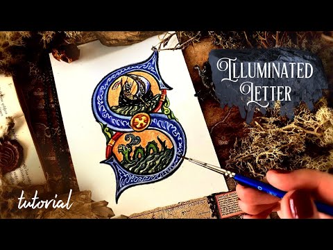 How to draw illuminated letter S ~ Medieval manuscript illumination tutorial with watercolor pencils